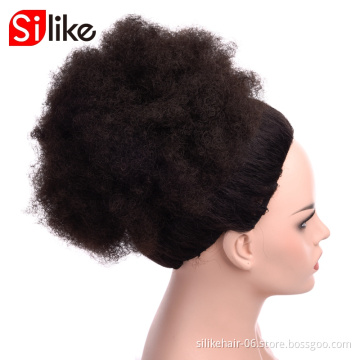 Top Quality Synthetic Afro Kinky Curly Hair Bun Wrap Drawstring High Puff Ponytail Short Updo for Natural Hair With 2 Clips #4